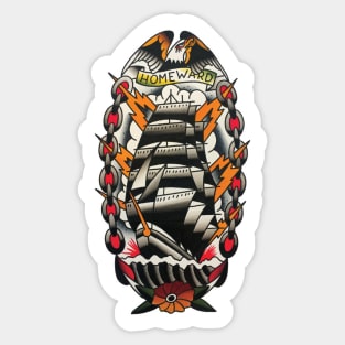 Homeward Ship Tattoo Design Sticker